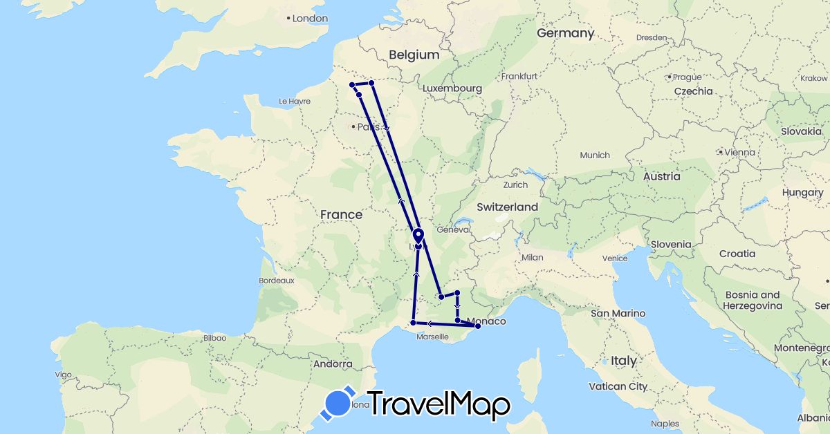 TravelMap itinerary: driving in France (Europe)